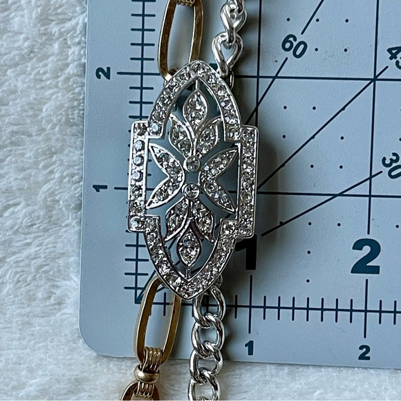 The Limited | Two Tone Double-Chained Vintage Inspired Pave Crystals Bracelet - Picture 12 of 13